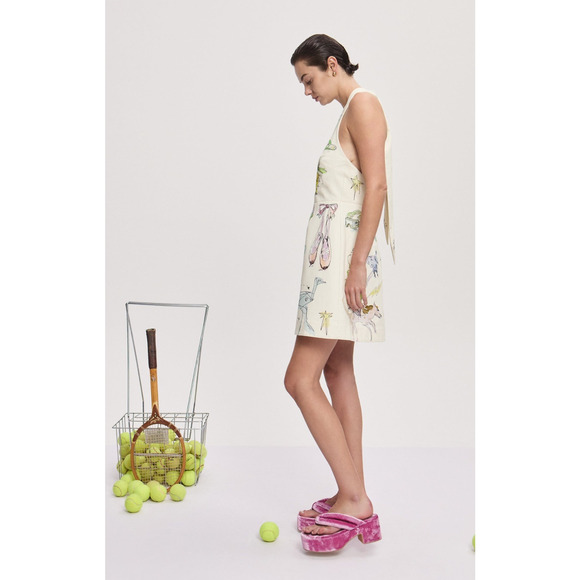 Alemais + Anouk Colantoni Court organic cotton-twill halterneck mini dress US 8 - Picture 4 of 12